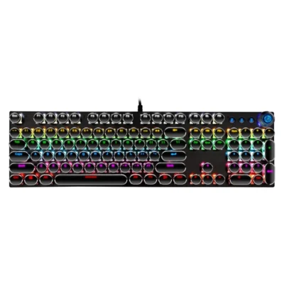 Vintage punk keyboard RGB glow multimedia knob laptop desktop metal panel game mechanical keyboard