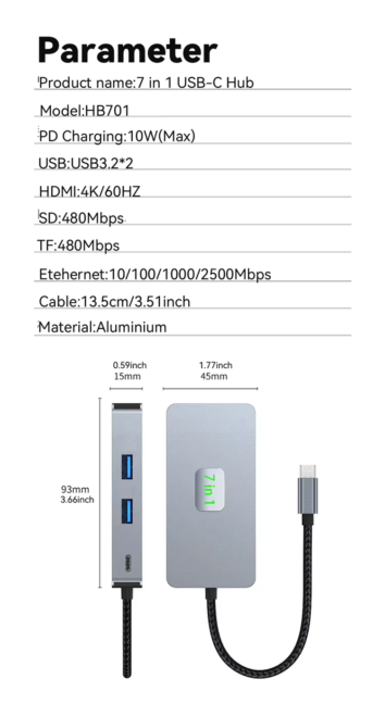 Ethernet USB 3.2 Hub Splitter SDTF Card Reader (8)