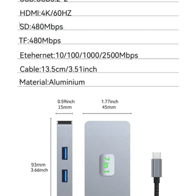 Ethernet USB 3.2 Hub Splitter SDTF Card Reader (8)