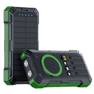 High Capacity 20000 Mah Outdoor Solar Power Bank Waterproof Dustproof Anti-Drop Emergency Battery Pack Charger 4 Built-in Cables