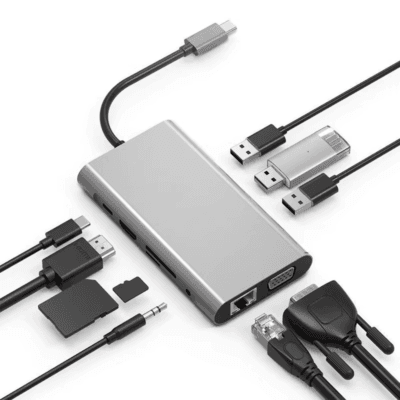 USB C Hub,10 in 1 Type C Hub Adapter with 1000M RJ45 Ethernet 4K HDTV VGA PD Charging TF/SD Jack Audio Video for MacBook Pro OTG