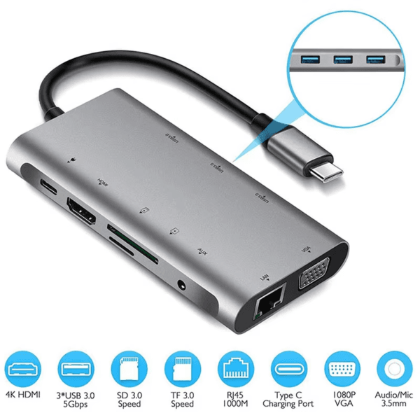 Hub Adapter with 1000M RJ45 Ethernet 4K HDTV VGA (11)