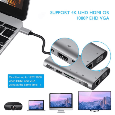 Hub Adapter with 1000M RJ45 Ethernet 4K HDTV VGA (14)