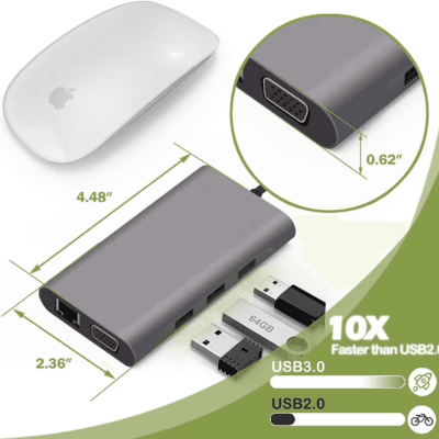 Hub Adapter with 1000M RJ45 Ethernet 4K HDTV VGA (8)