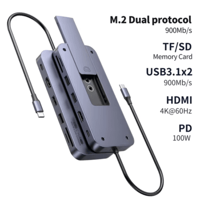 For Mac HUB USB C M.2 NVME M.2SATA SSD External Case Docking Station 10Gbps Type-C TF/SD Reader 7-in-one Line Concentrator