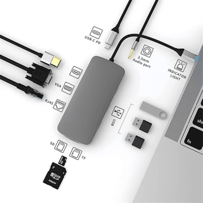 USB HUB RJ45 Card Reader HDTV 10 in 1 HUB 3.5MM Type C HUB USB 3.0 With Power Adapter SD for Macbook Laptop